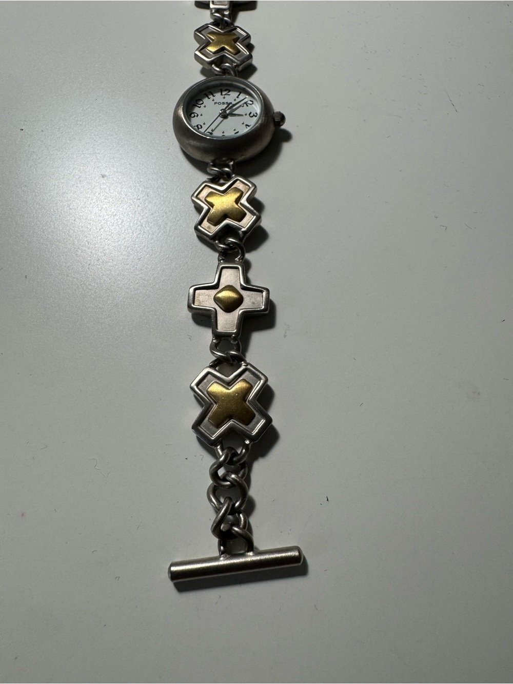 Vintage Rare Y2K Fossil Two-tone Bracelet Clasp Watch - Picture 4 of 9